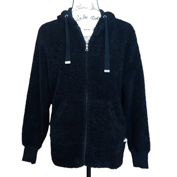 Free Country Hoodie Zip Jacket Plush Teddy Pile Pockets Black - Picture 2 of 8